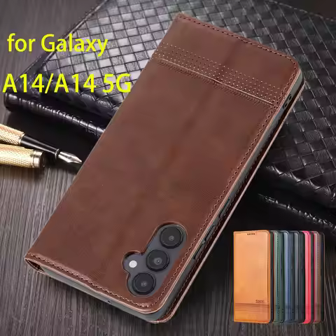 Deluxe Magnetic Adsorption Leather Fitted Case for Samsung Galaxy A14 5G / A 14 5G Flip Cover Protec