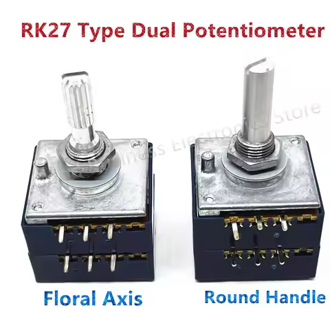 Double Volume Potentiometer ALPS RK27 10KA 20KA 50KA 100KA 250KAx2 Dual Unit 6Pins Round Handle Rota