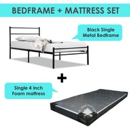 LZD [A-STAR]  SINGLE CLASSIC SIMPLE BLACK METAL BED FRAME (FREE 4inch Mattress Included)