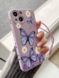 1 Funda Para Teléfono Con Patrón De Mariposa De Tpu Con Correa De Mano, Compatible Con Apple Iphone 7/8/11/12/13/14 Pro Max/plus/x/xr/xs Max/se2, Galaxy A03s/a03core/a04/a12/a13. /a14/a21s/a22/a23/a32/a33/a34/a50/a51/a52/a53/a54/a71/a72/a73/s20fe/s21/s21plus/s21ultra/s22/s22plus/s22ultra, Xiaomi Redmi 9/9a /9c/10/10a/10c/note9/note9pro/note9s/note10/note11/note12