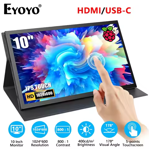 Eyoyo HD 1024x600 Mini 10.1" IPS Capacitive Touchscreen Raspberry Pi 4/3B/3B+ Display Portable Monit