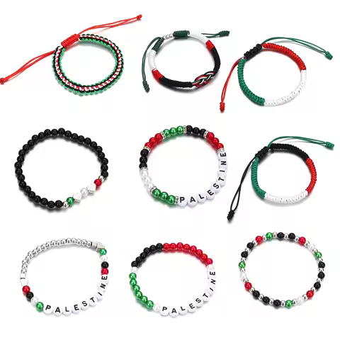 Palestine Red Black Green White National Flag Woven Thread Bracelet Natural Stone Beads Fashion Brac