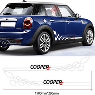 2Pcs Car Door Both Side Skirt Body Checker Flag Stripes Decal DIY Stickers For MINI Cooper S R55 R56