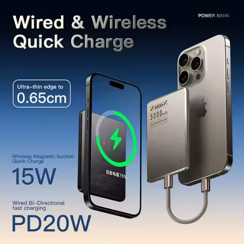 Portable travel Thin 0.65cm Magnetic Metal Wireless Charger 5000mAh Bi-directional Fast Charge PD20W