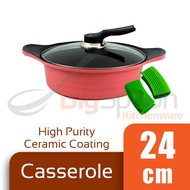BAUER Non-Stick Low Casserole with Glass Lid High Purity Ceramic Coating 24cm