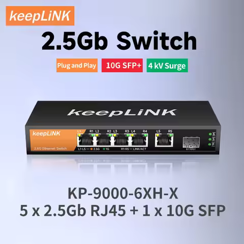 KeepLiNK 6-Port Multi-Gigabit Switch with 5-2.5Gbps Ethernet Ports and 1-10Gbps SFP+ Uplink