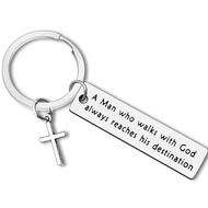 Christian Keychain for Men Boys, Religious Bible Verse Keyring Baptism Christmas Easter Birthday Fir