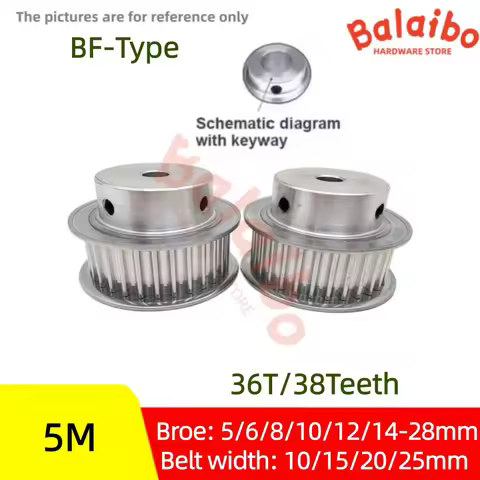 36T/38Teeth HTD 5M BF Type Timing Pulley Bore 5/6/8/10/12/14/15/16/17/18/19/20-28mm Belt Width 10/15