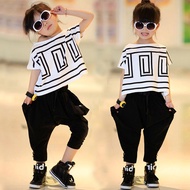 Kids Girls Hip Hop Summer Clothing Set T-shirt & Harem Pants Set Jazz Dance Outfit