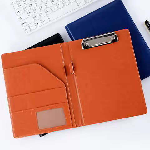 A5/B5 Leather Padfolio Executive Clipboard Document Holder Flip Design with Card Slots ID Window for