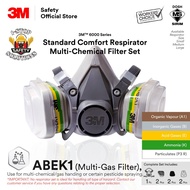 3M 6000 Series Set Half Facepiece Respirator Mask c/w Retainer, Particulate Filter, Multi Gas Vapour