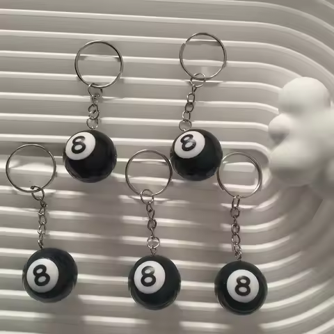 Mini Fashion Creative Billiard Pool Keychain Table Ball Keyring Lucky Black No.8 Keychain Stainless