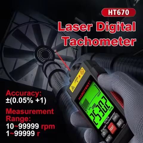 HT670 Digital Laser Tachometer Non-Contact RPM Meter 2.5-99999RPM with LCD Backlight for Motor Engin
