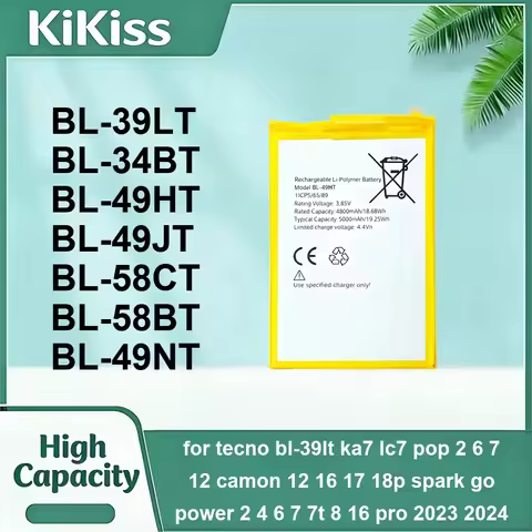 For Tecno BL-39LT KA7 LC7 Pop 2 6 7 12 Camon 12 16 17 18P Spark GO Power 2 4 6 7 7T 8 16 Pro 2023 20