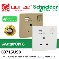 SCHNEIDER ELECTRIC AVATARON C 13A 1 GANG SWITCH SOCKET + 2.1A USB PORT TWO WHITE (E8715USB_WE_G11)  