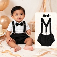 Boss Baby Outfit for Baby Boy 1 Year Old Black Shorts Suspender with Bowtie Set Cake Smash Birthday 
