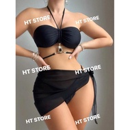 3-piece WOMEN'S BIKINI SET [PITAHITA] Latest 3-piece black women's swimsuit with charm