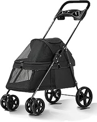 4 Wheels Foldable Dog Cat Stroller Pet Jogger for Medium Small Dogs Cats with Cup Holder Removable L