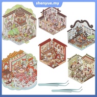 6 Sets 3D Fun Mini House Scene Sticker DIY 3D House Sticker with Tweezers for Relief Stress Pass The