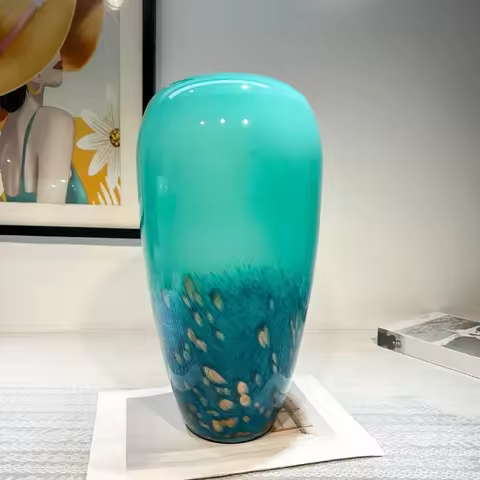 Gradual change peacock plume handmade glazed vase TV cabinet dining room living room bedroom model r