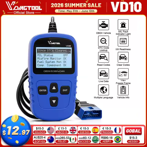 VDIAGTOOL VD10 OBD2 Scanner Code Reader Car Diagnostic Tool Engine Fault Code Reader Read Live data 