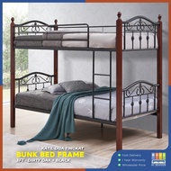 HI SEASON Bunk Bed / Double Decker Bed Frame Metal with Wood / Katil Besi 2 tingkat / Dirty Oak + Bl