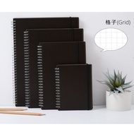 [Ready Stock]Grid Line notebook, Spiral Book, A5 B5 A4 Waterproof cover, Black PP Spiral Wire O Grid