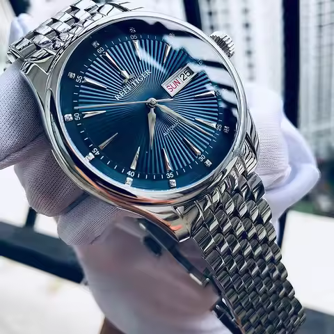 Reef Tiger/RT Luxury Dress Watch for Men Stainless Steel Bracelet Blue Dial Automatic Wrist Watches 