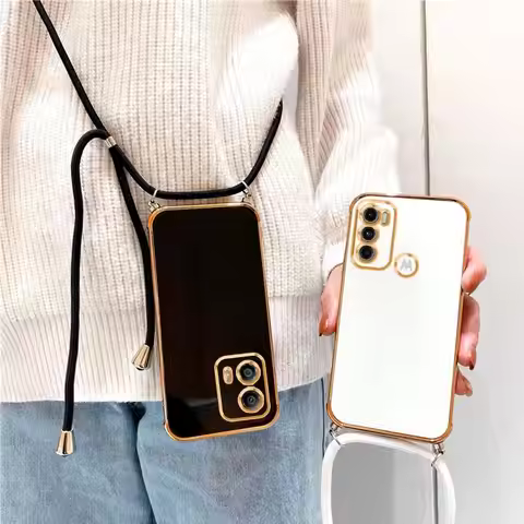 Plating Cover Cord Strap Crossbody Lanyard Case For Motorola Moto G60 G50 G30 G20 G10 G53 G73 G82 G2