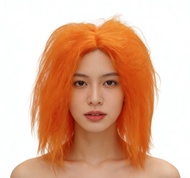 Bright Orange Messy Fluffy Synthetic Wig, Perfect for Clown Cosplay, Halloween Party, and Themed Cos