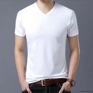 Baju berkolar Baju Kemeja Berkolar Lelaki Baju  Lelaki White bottoming shirt men's short-sved v-neck