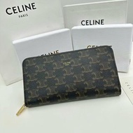 💯全新 💜  Celine TRIOMPHE CUIR Large Zipper Wallet, Classic Monogram Pattern with Calfskin Leather