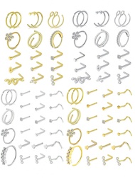 Bộ 18/23 khuyên mũi đính đá Zirconia'sáng bóng dành cho nữ Khuyên mũi, Hoa tai, Thép không gỉ có hoa