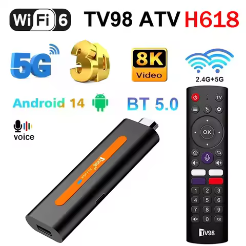 TV98 ATV H618 TV Stick Allwinner H618 Quad Core Support 8K Video 4K Wifi6 BT5.0 Android 14 Smart Voi
