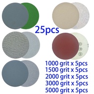 25pcs Water/Dry Sanding Paper 5inch 125mm HookAnd Loop Sanding Disc 1000 1500 2000 3000 5000 Grit Sa