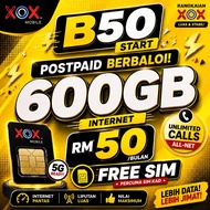 ONEXOX XOX RM 50 SEKALI PELAN B50 600GB UNLIMITED CALL HIGHSPEED DATA HOTSPOT 600GB BOLEH PILIH NOMB