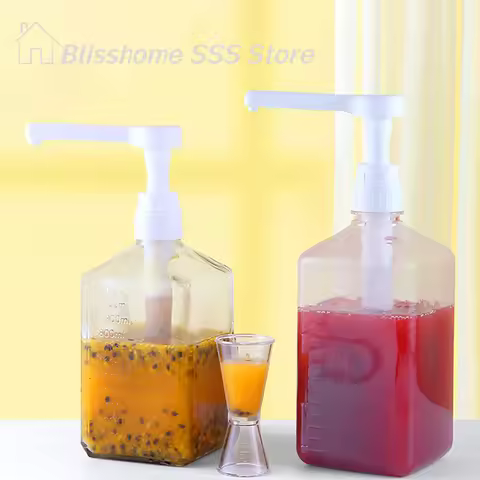 【S】1PC 1600ml Liquid Dispenser with Scale Coffee Syrup Bee Drip Bottle with Hydraulic Pump Nozzle He