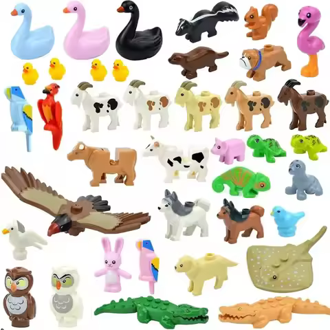 City Animal Building Block Figures Eagle Owl Goat Crocodile Dog Lion Cheetah Parrot DIY Farm Street 