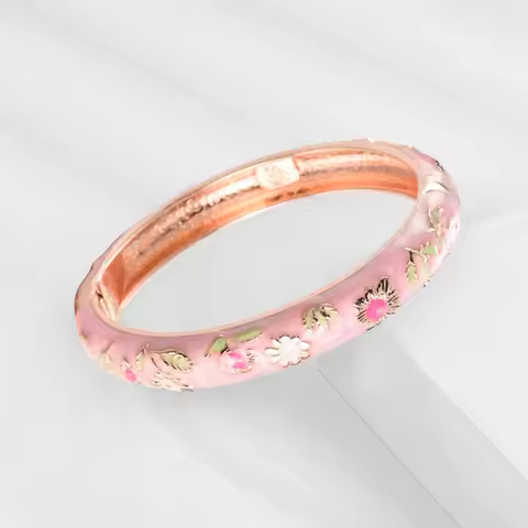 Women's Bracelets Set Bangle On Hand Hinge Enamel Cloisonne Bangles For Women Pink Vintage Birthday 