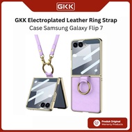 Samsung Galaxy Flip 7 Flip7 GKK Electroplated Leather Case Built-in StrapRing Screen Protector Cover
