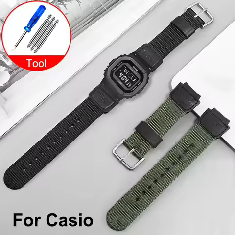 18mm Nylon Watch Strap for Casio W800H Black Green Bracelet SGW400 F91W F84 F105/108/A158/168 AE1200