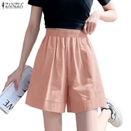 ZANZEA Women Korean Lazy Causal Versatile Elastic Waist Solid Color Wide-Leg Summer Shorts