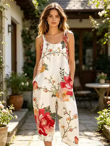 Halloween Jack O Lantern Star Printed Women Overalls Adjustable Tie Shoulder Loose Jumpsuit Fall Cas
