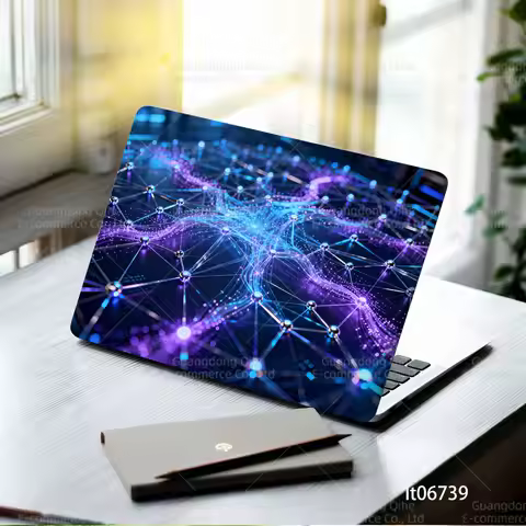2PCS Cyberpunk Network Laptop Skin Sticker,Tech Style Neon Purple Circuit Design Decal Cover for Mac