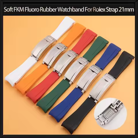 Soft FKM Fluoro Rubber Watchband For Rolex Strap 21mm For New 41mm Submariner Bracelet Explorer 2165