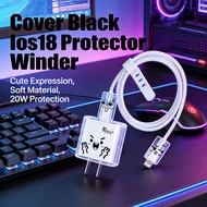 Transparent Charger Protector Cover for Ios18 20W Black Cable Winder Funny Cute Expression