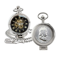 U.S. Coin Pocket Watch with Skeleton Movement | Silver Franklin Half Dollar | Sweeping Second Hand, 