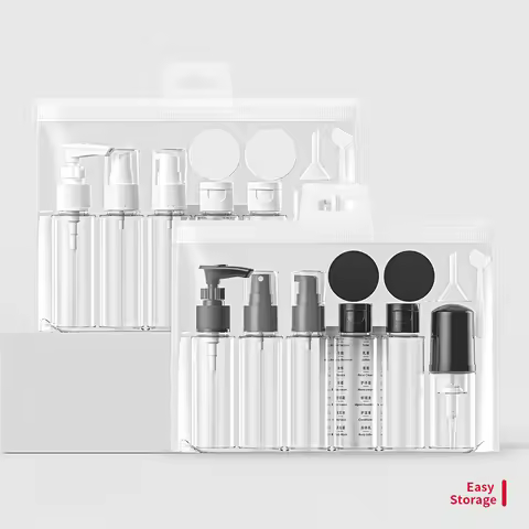 PET Simple Travel Refillable Bottle Set Shampoo Shower Gel Toner Lotion Serum Cream Box Jar Empty Co