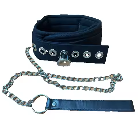 Collar Bondage Neck Restraints with Chain Cotton Traction Rope Slave Binding Strap for Tame Bondage 
