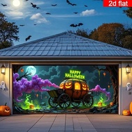 1pc 157x71 Inch (180*400cm) Polyester 2D Halloween Garage Door Cover Banner, Vivid & Durable, Spooky